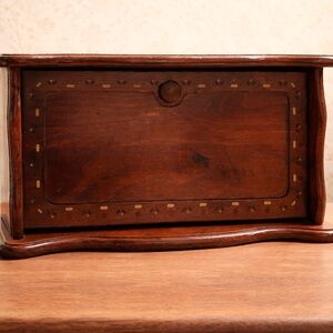 Wooden Bread Box Storage Chest in Dark Brown
